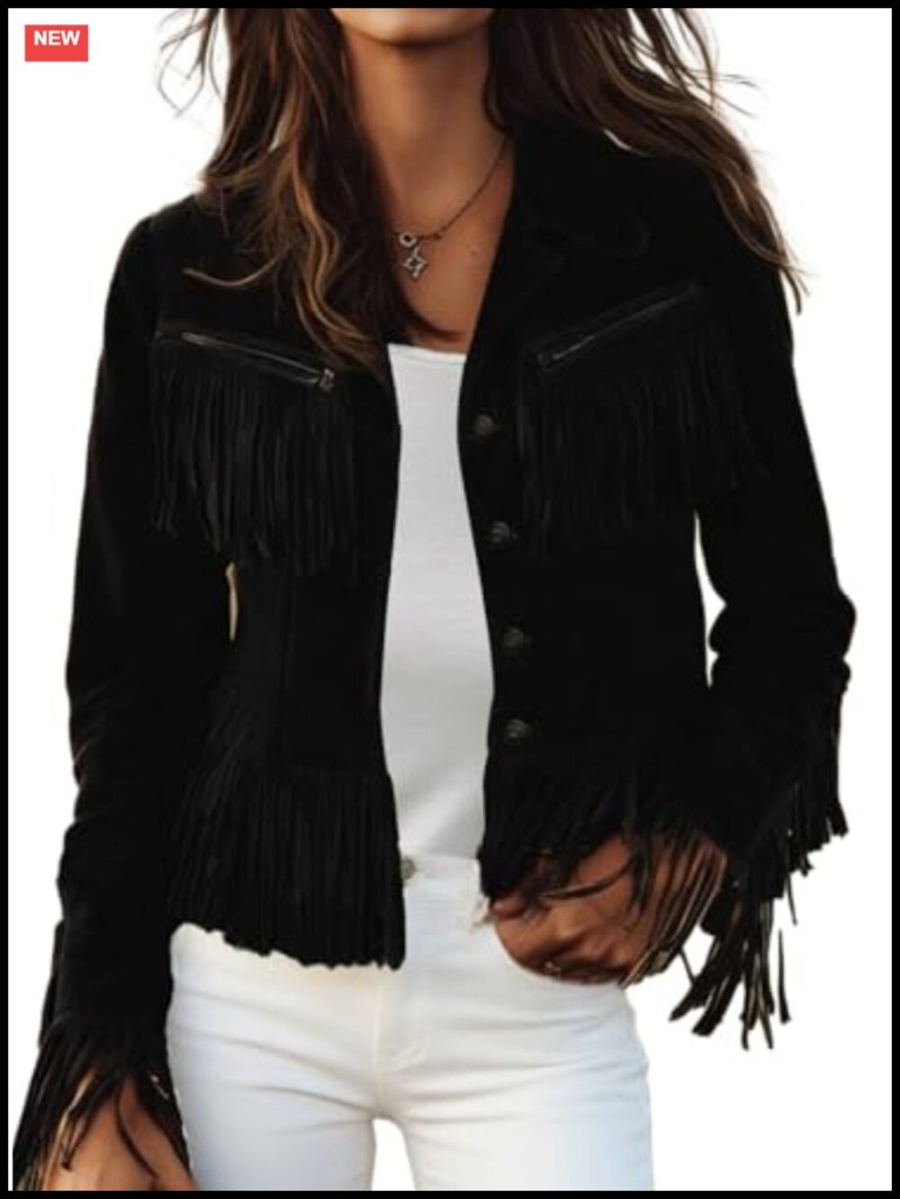 Faux Suede Fringe Jacket Women Western Cowgirl Fall Casual Long Sleeve